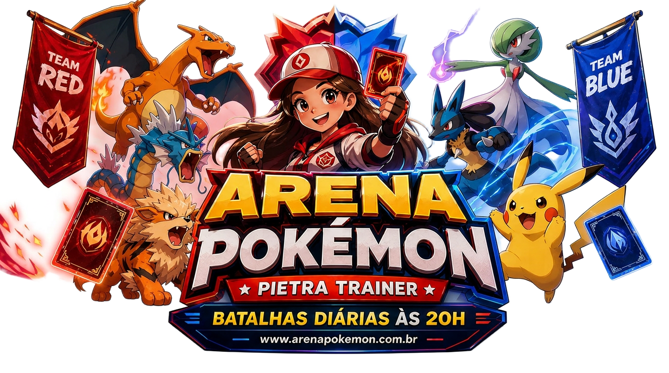 Arena Pokémon — Pietra Trainer, batalhas diárias às 20h